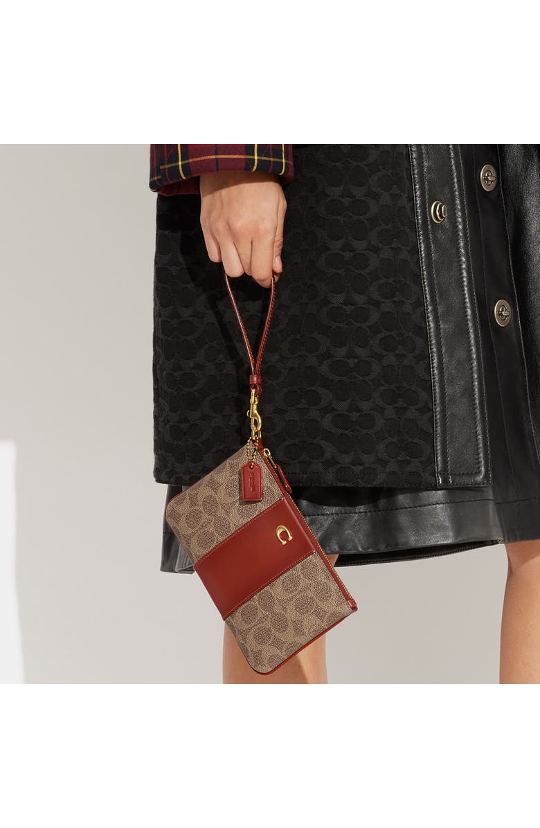 COACH Small Signature Coated Canvas & Leather Wristlet, Alternate, color,