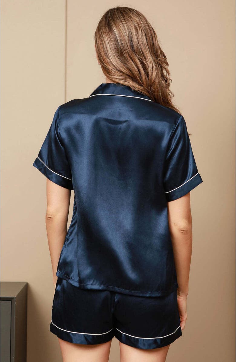 SILKSILKY Pure Silk Pajamas Short Pjs Set Two-Piece, Alternate, color, Darkblue