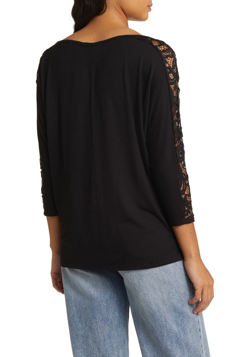 Lace Long Sleeve Top, Alternate, color, BLACK