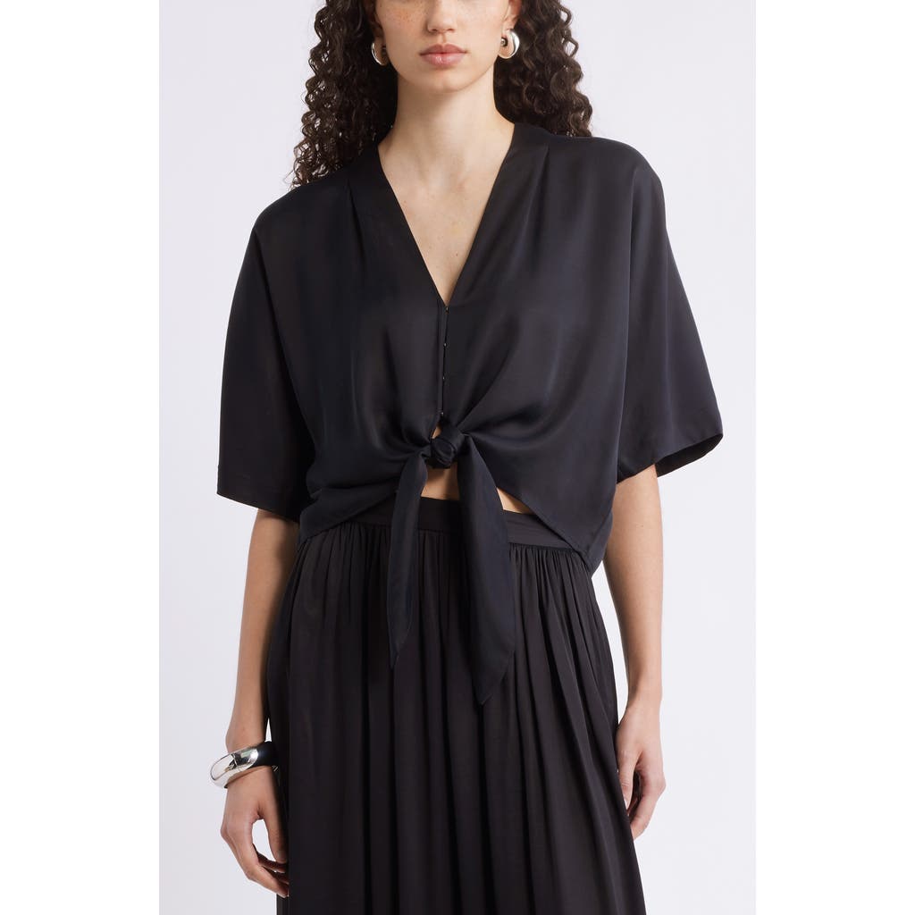 Nordstrom Tie Front Crop Top In Black