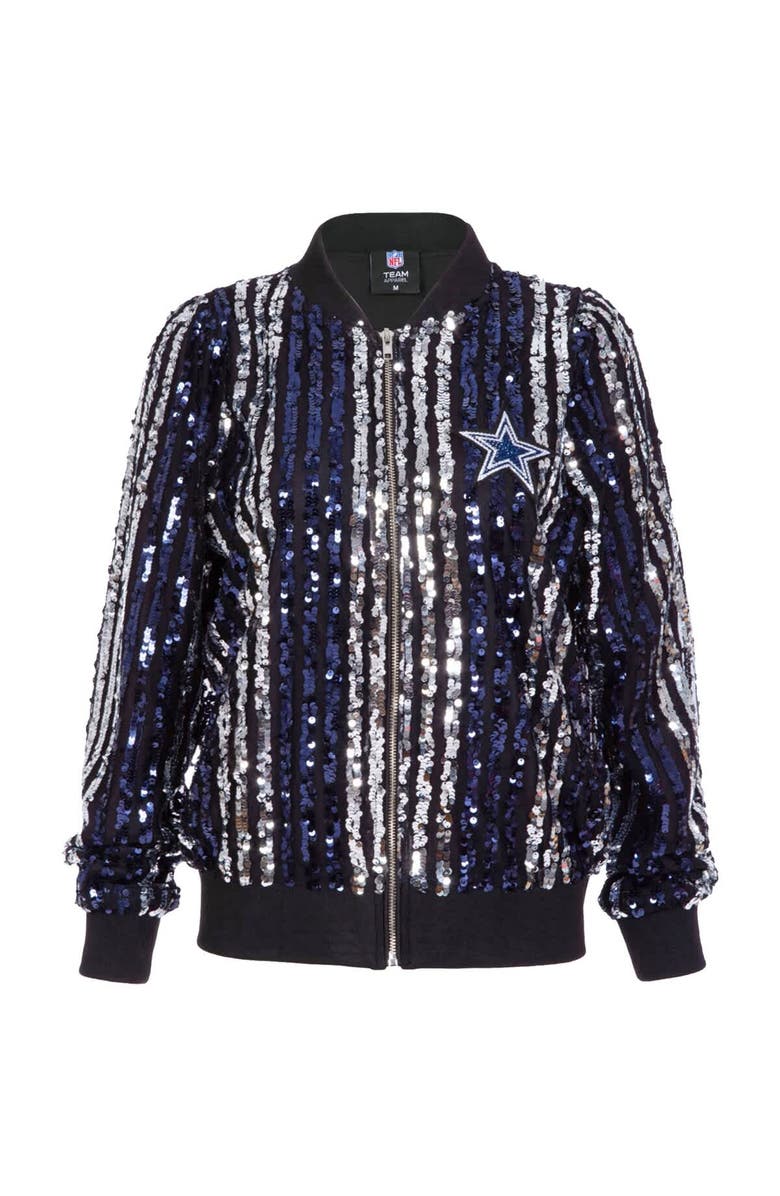 CUCE Women's Cuce  Navy Dallas Cowboys Slim Fit Sequin Striped Full-Zip Bomber Jacket, Alternate, color, 