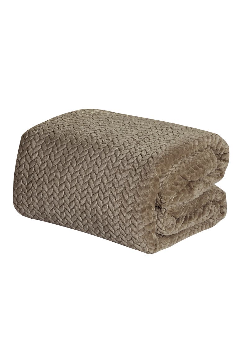 Braided Chevron Microplush Blanket, Main, color, TAUPE
