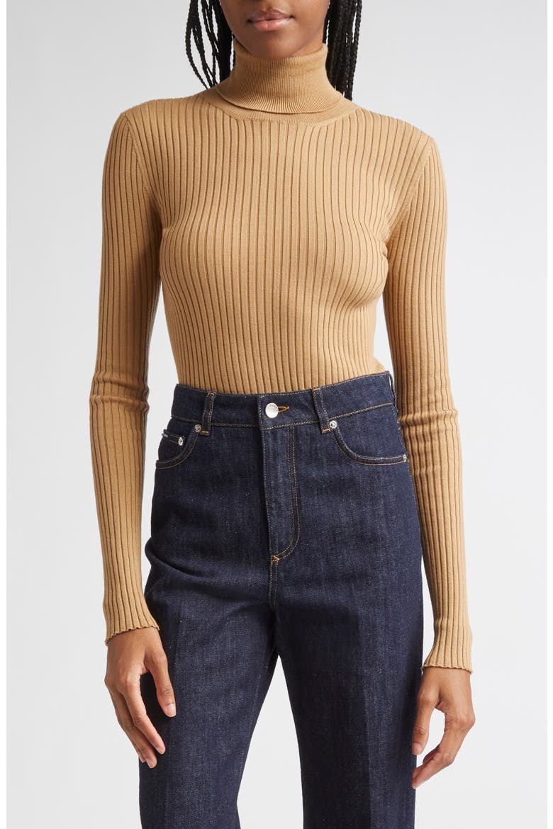 Virgin Wool Blend Rib Turtleneck Sweater, Main, color, M2366 BEIGE MEDIO