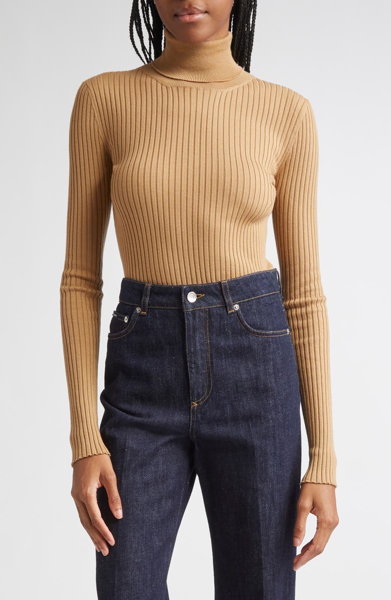 Dolce&Gabbana Virgin Wool Blend Rib Turtleneck Sweater, Main, color, M2366 Beige Medio