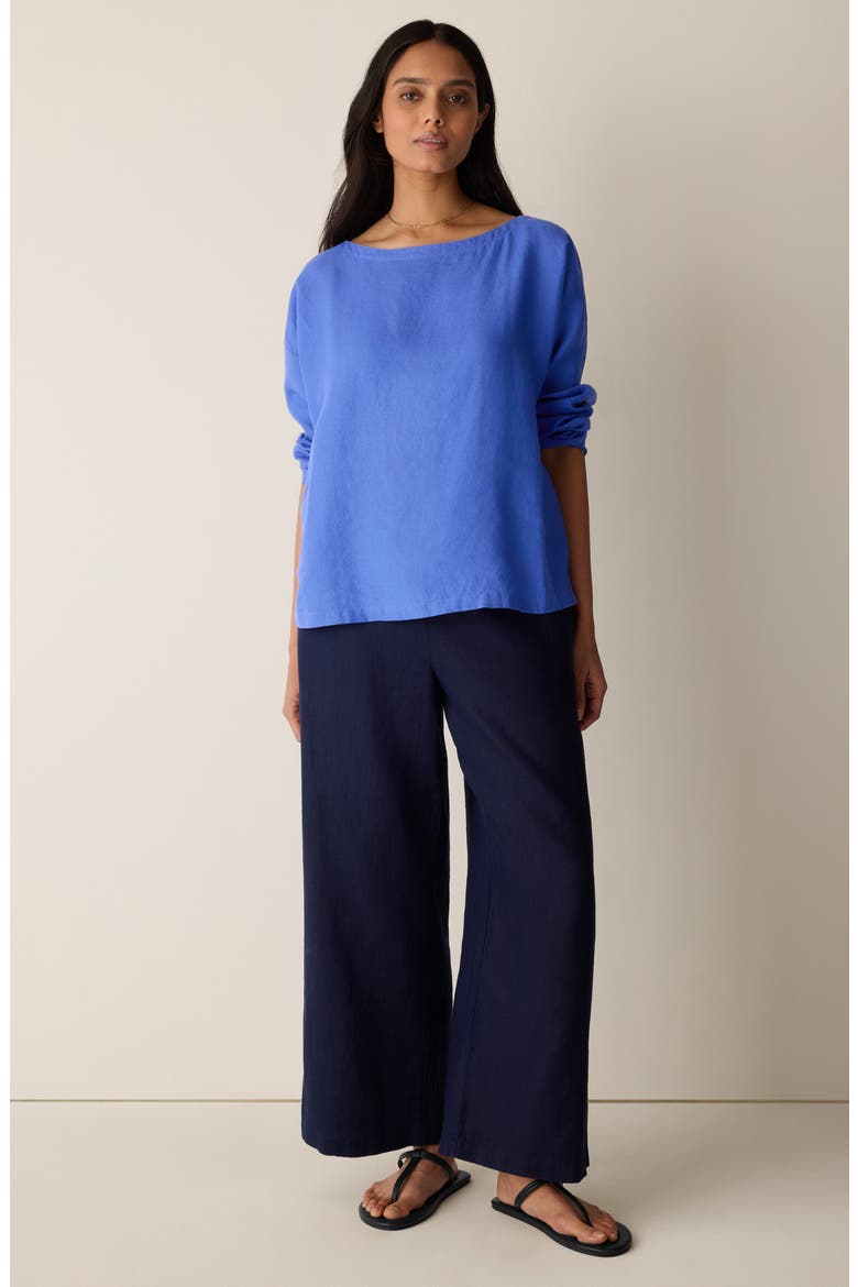 Boxy Bateau Neck Organic Linen Top, Alternate, color, BLUE STAR