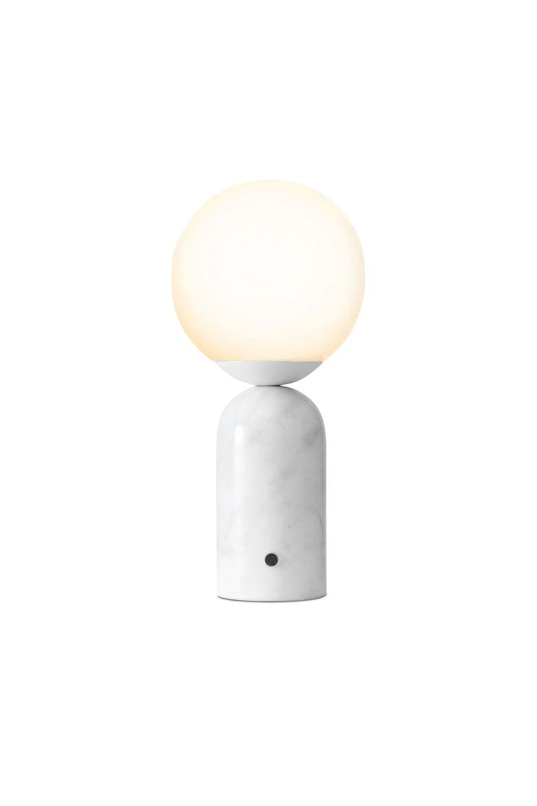Mila Tall 15 in. White Modern Marble Base Integrated LED Bedside Table Lamp, Main, color, White