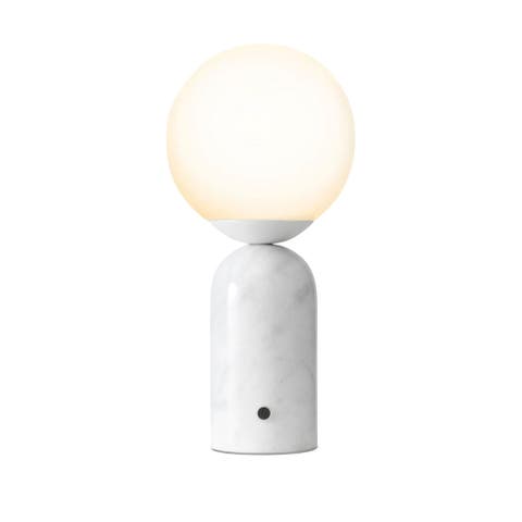 Mila Tall 15 in. White Modern Marble Base Integrated LED Bedside Table Lamp