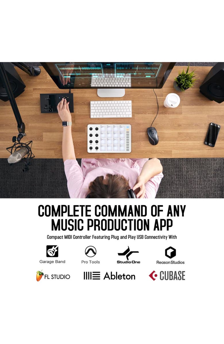 M-Wave Bluetooth MIDI Pad Controller - 16 Pads, Alternate, color, White