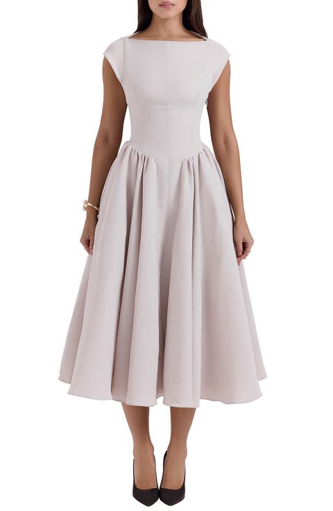 Debutante Open Back Satin Midi Dress