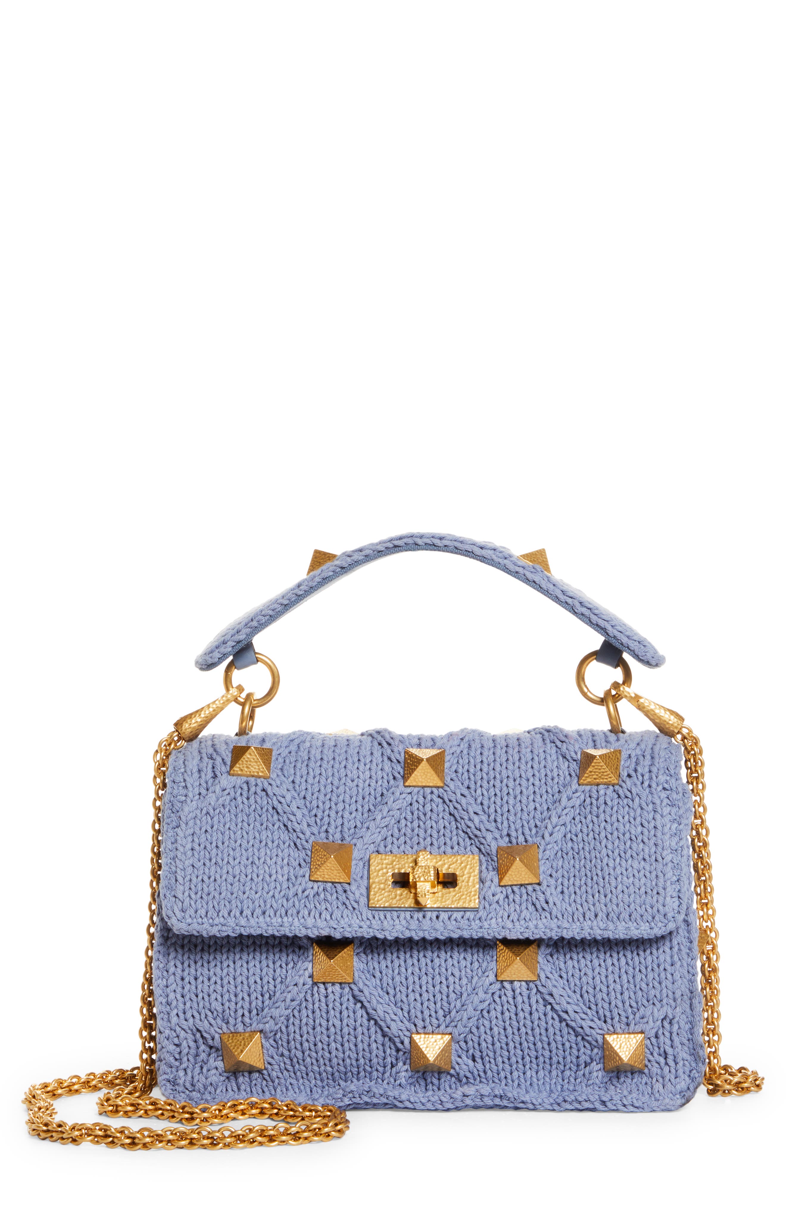 Valentino Garavani Roman Stud Knit Cotton Shoulder Bag, Main, color, 