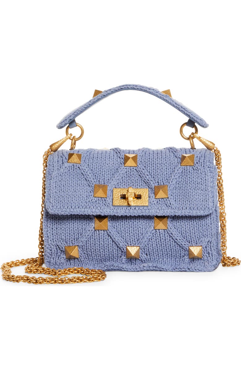 Valentino Garavani Roman Stud Knit Cotton Shoulder Bag, Main, color,