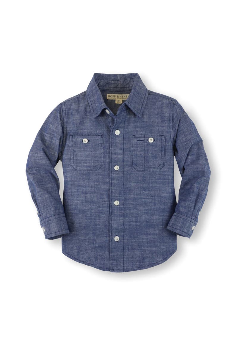 Organic Long Sleeve Chambray Button Down Shirt, Main, color, Blue Chambray