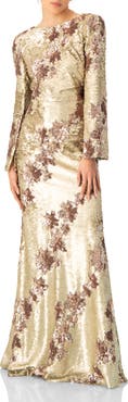 IVONNE Floral Sequin Gown with Open Back