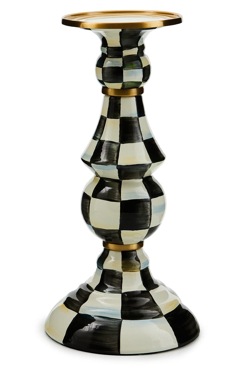 Courtly Check Large Pillar Candleholder, Main, color, BLACK/ WHITE