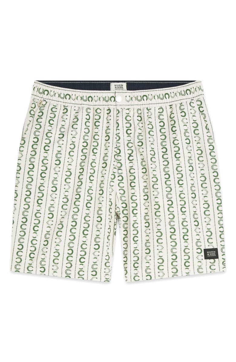Scotch & Soda Print Swim Trunks, Alternate, color, Horseshoe Stripe Egg