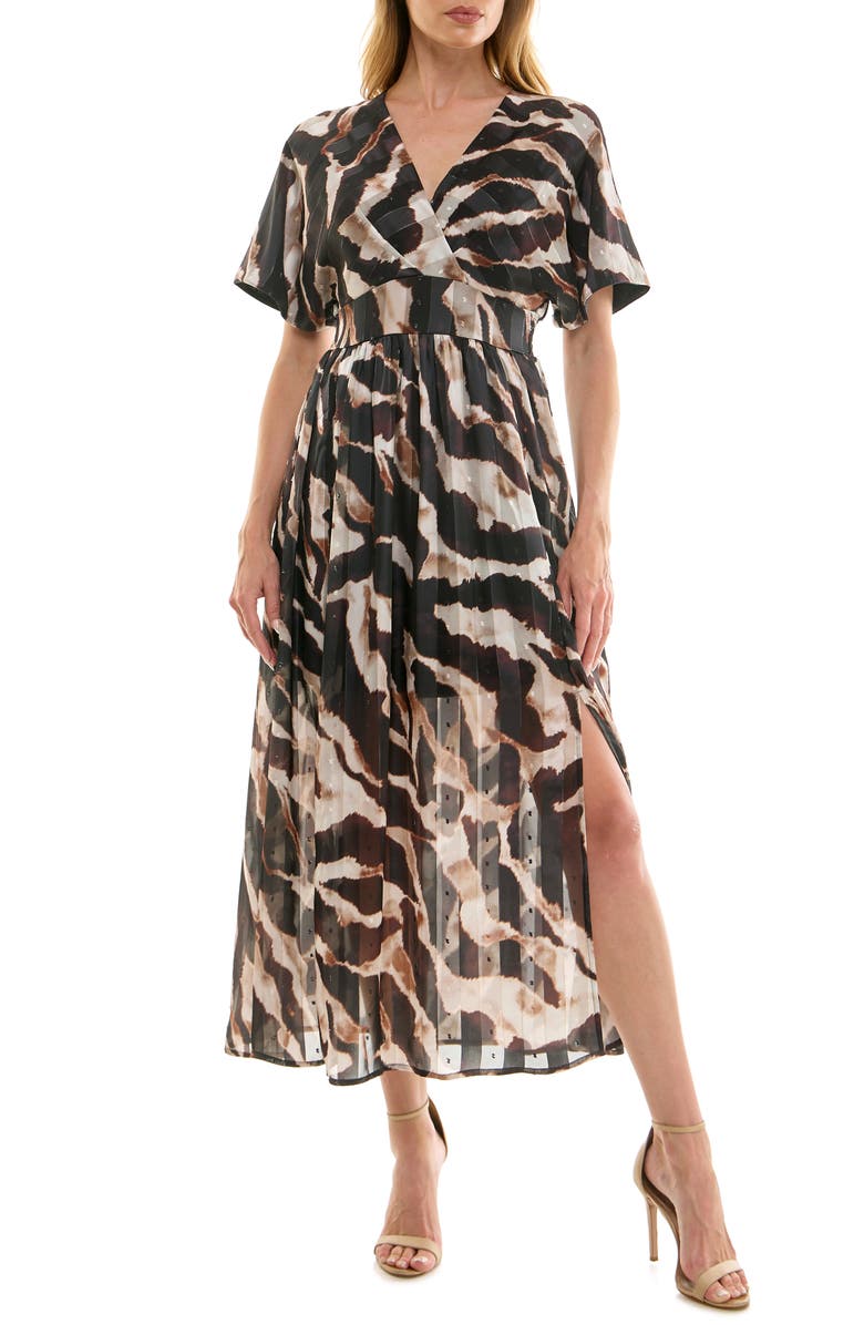 Socialite V-Neck Dolman Sleeve Midi Dress, Main, color, Ivory Brown Black