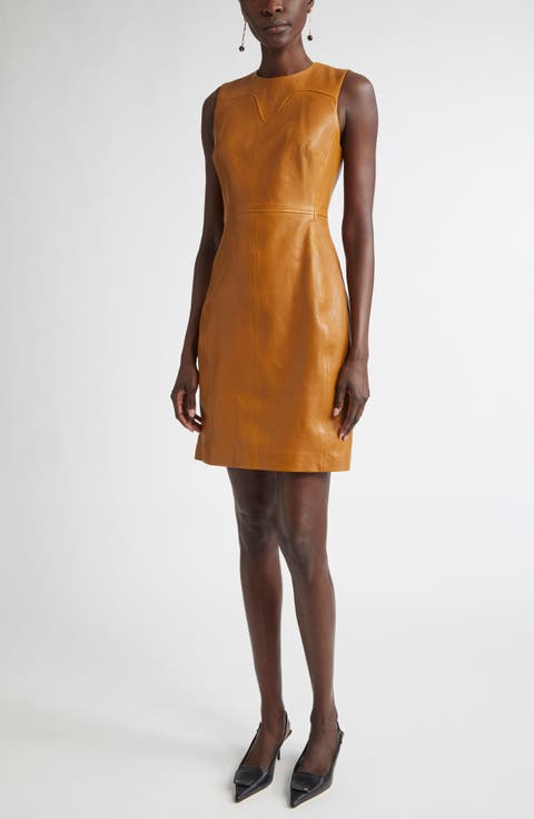 Sleeveless Washed Leather Sheath Dress