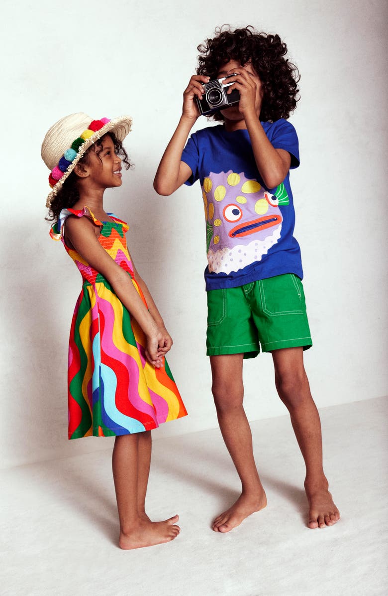 Mini Boden Kids' Willa Smocked Cotton Jersey Sundress, Alternate, color, Multi Wave Stripe