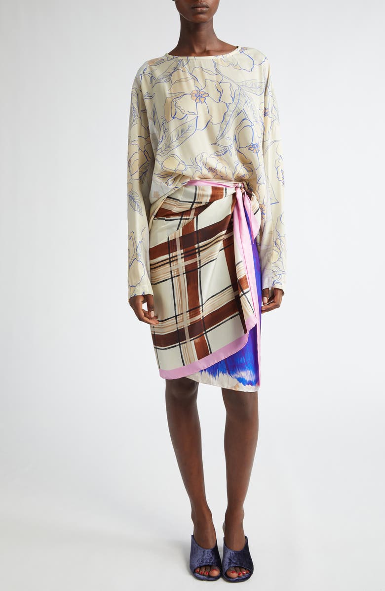 Dries Van Noten Scarfy Mixed Print Silk Wrap Skirt, Alternate, color,