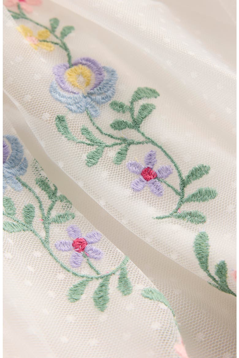 Kids' Embroidered Cross Back Tulle Dress, Alternate, color, SOFT IVORY