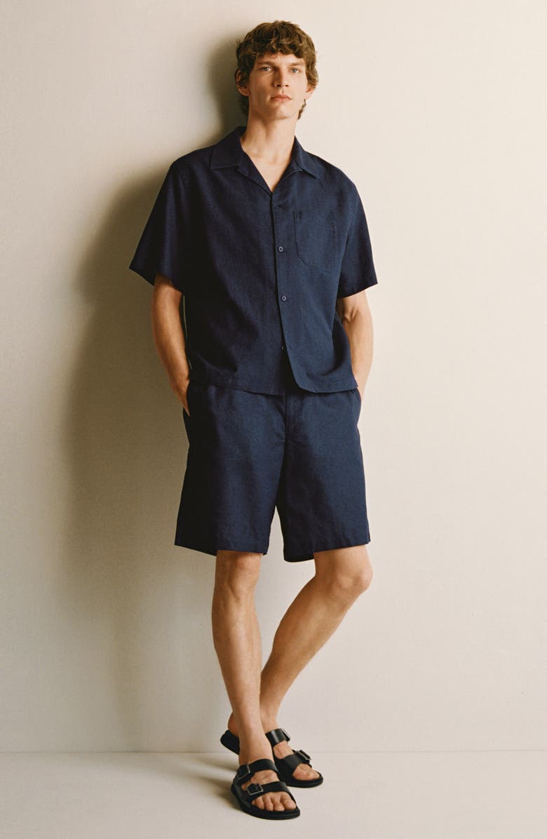 MANGO Oversize Cotton & Linen Camp Shirt, Alternate, color, Ink Blue