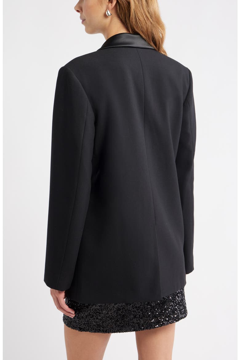 Double Breasted Satin Trim Blazer, Alternate, color, BLACK
