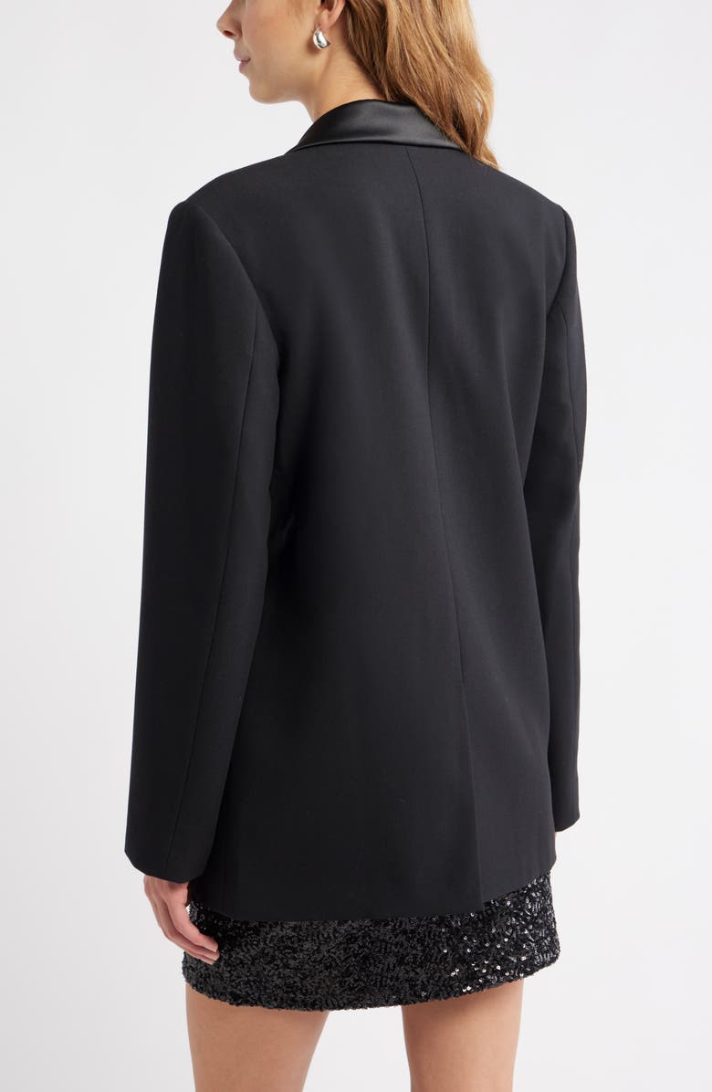 Open Edit Double Breasted Satin Trim Blazer, Alternate, color, Black
