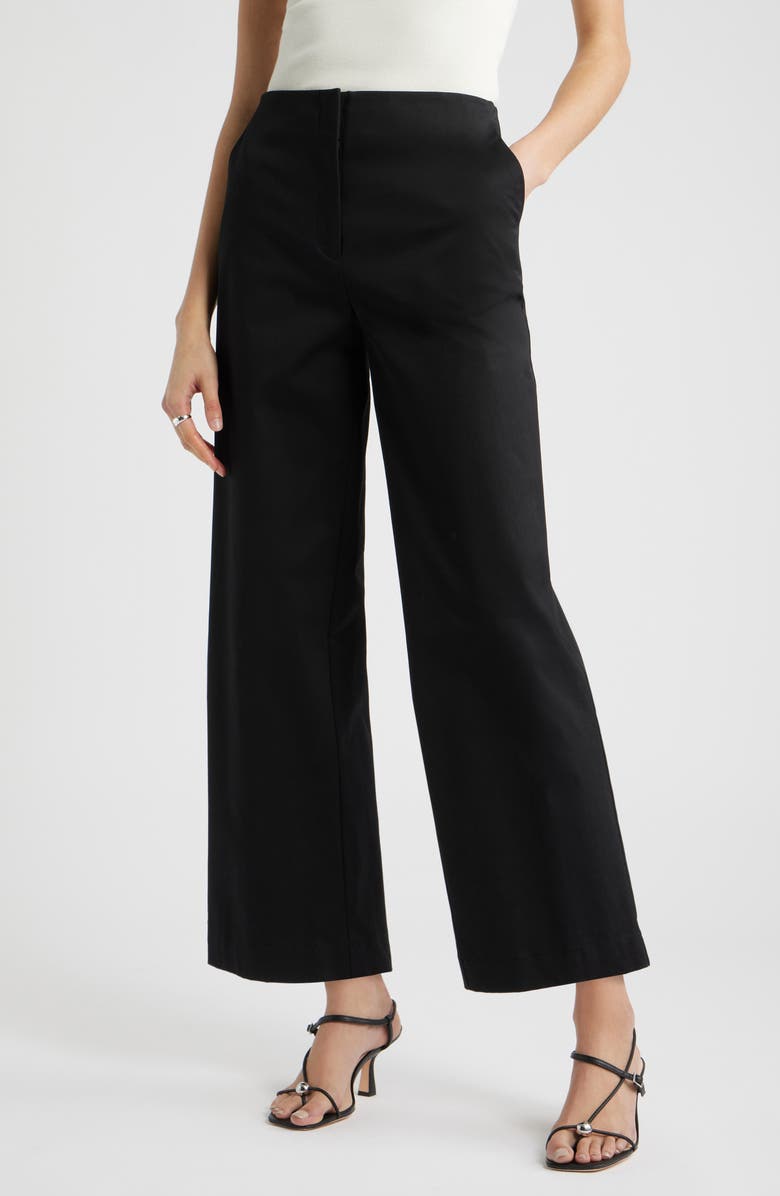 Nordstrom High Waist Stretch Cotton Wide Leg Pants, Main, color, Black