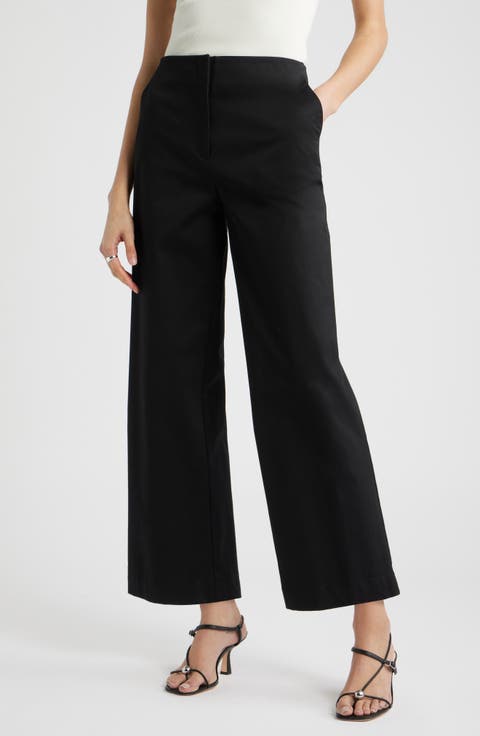 High Waist Stretch Cotton Wide Leg Pants