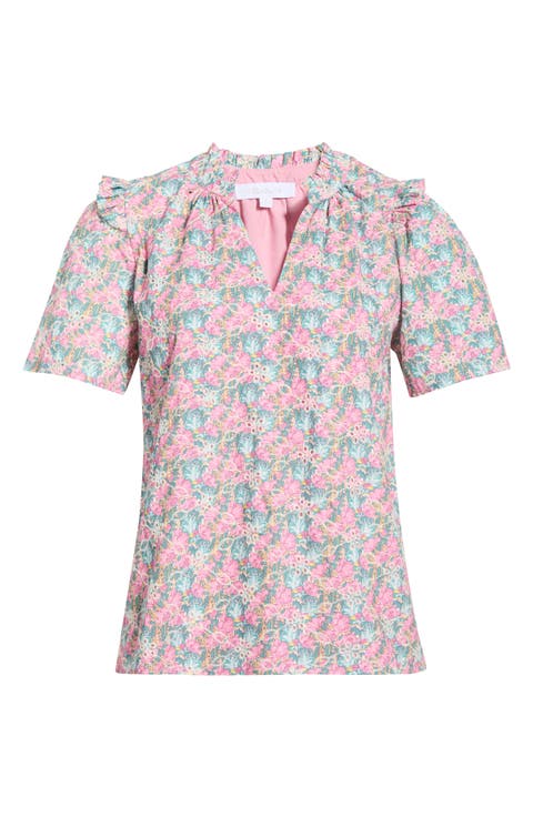 Gemalee Eyelet Mei Split Neck Top