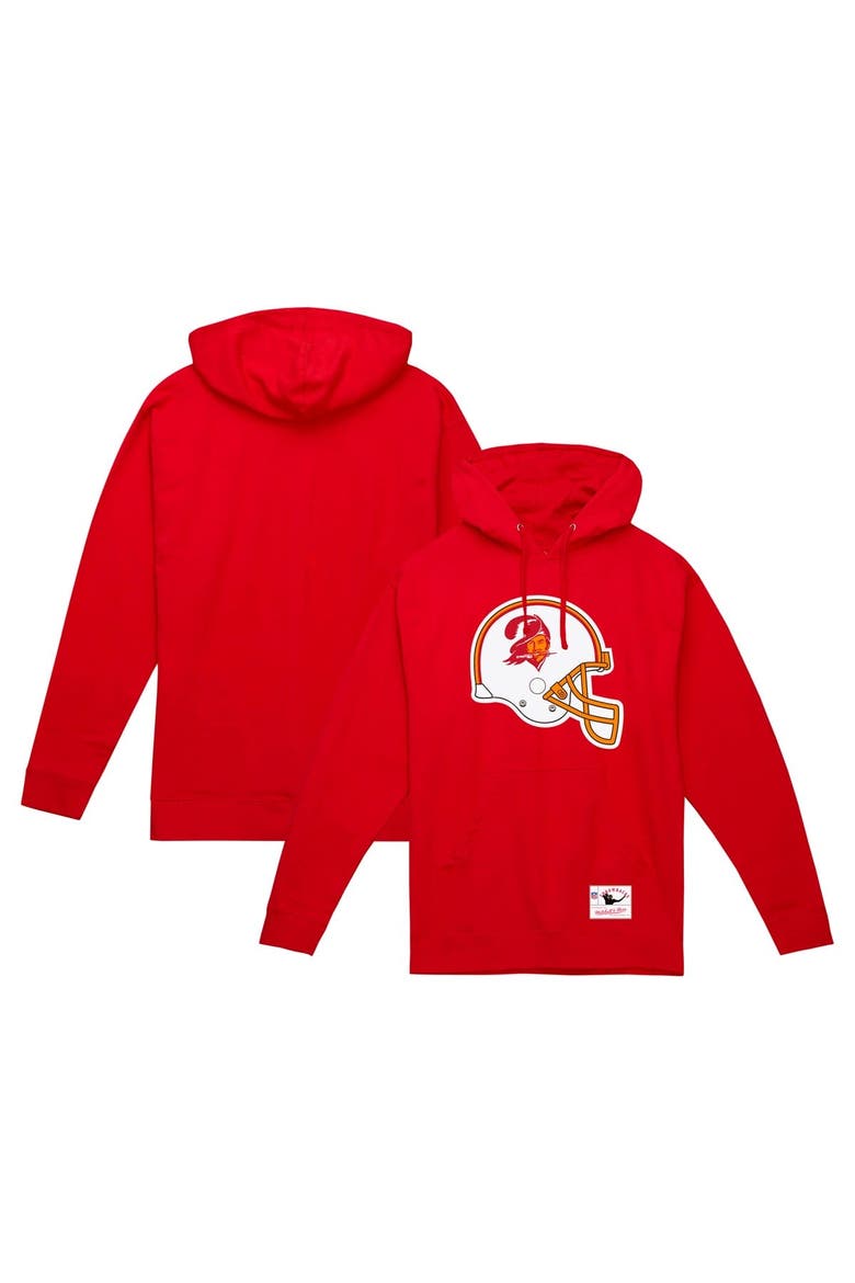 Men's Mitchell & Ness Red Tampa Bay Buccaneers Helmet Logo Vintage Pullover Hoodie, Main, color, Red