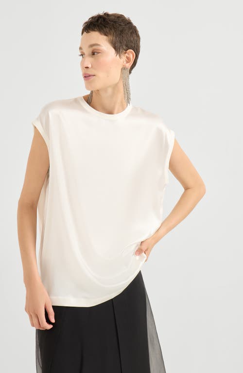 Brunello Cucinelli White Stretch Silk Satin Monili Top In White
