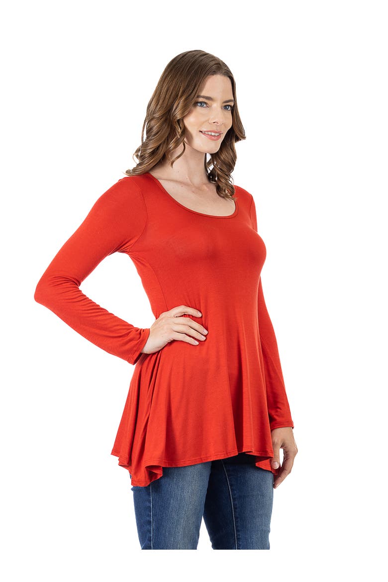 Long Sleeve Solid Color Swing Style Flared Tunic Top, Alternate, color, Rust