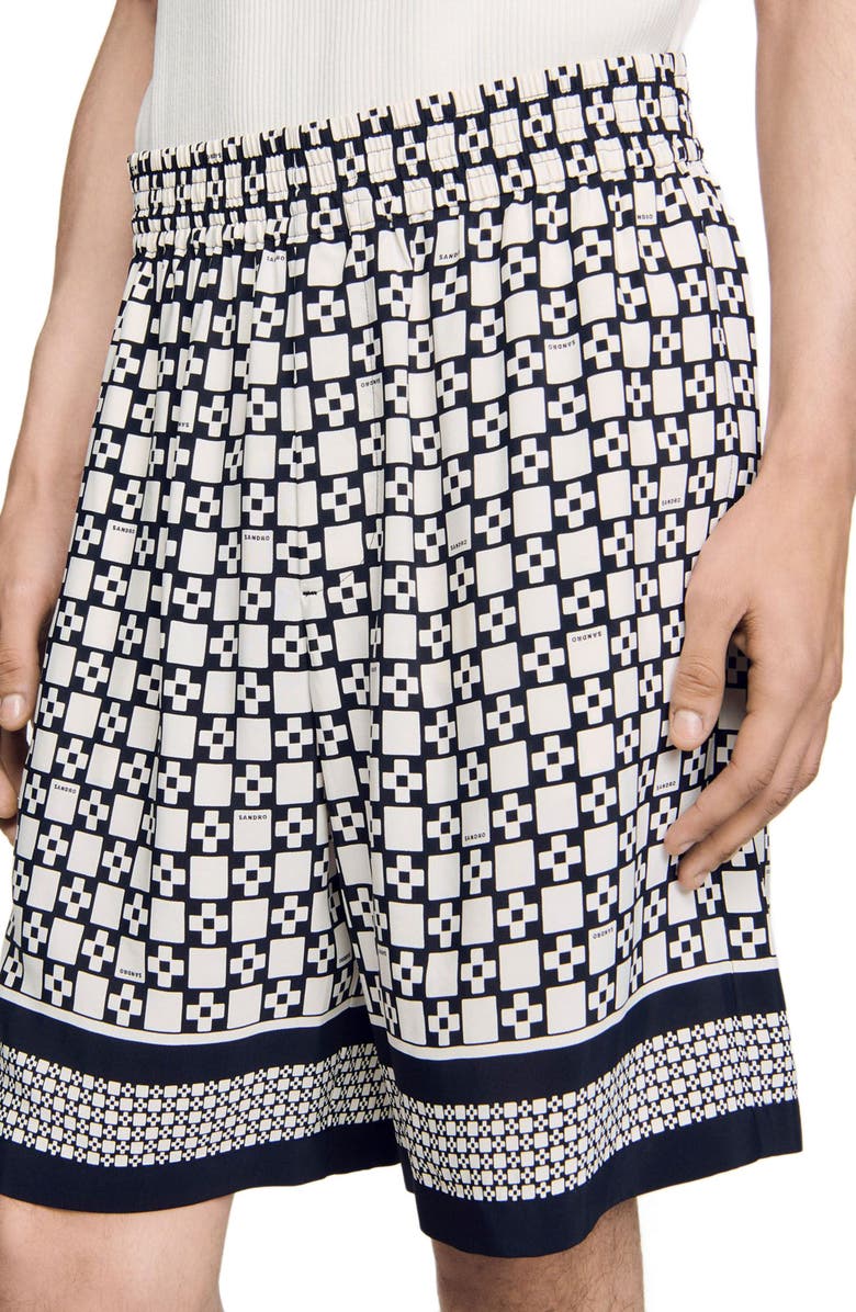 SANDRO Patterned Flowy Bermuda shorts, Alternate, color, Hazel