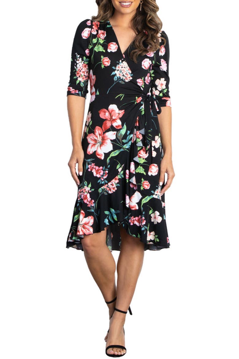 Flirty Flounce Floral Print Wrap Dress, Main, color, MIDNIGHT MEADOW
