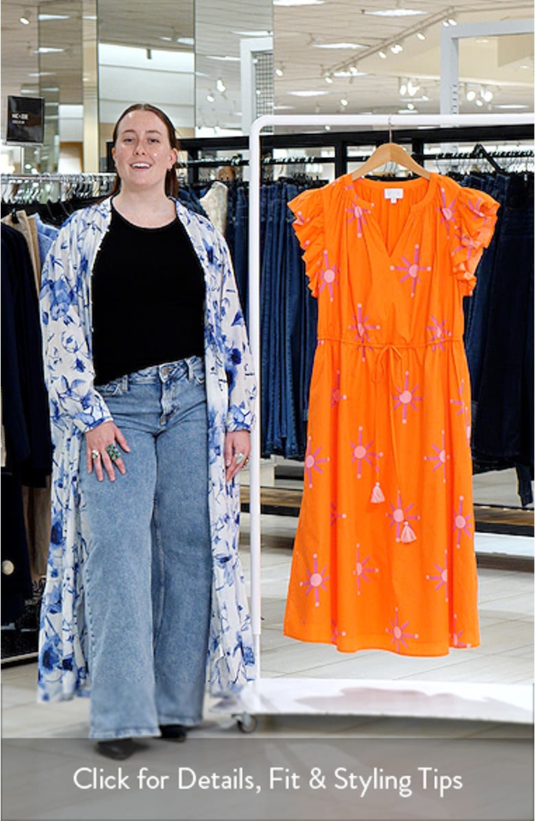 Karani Starburst Flutter Sleeve Tie Waist Midi Dress, sales video thumbnail