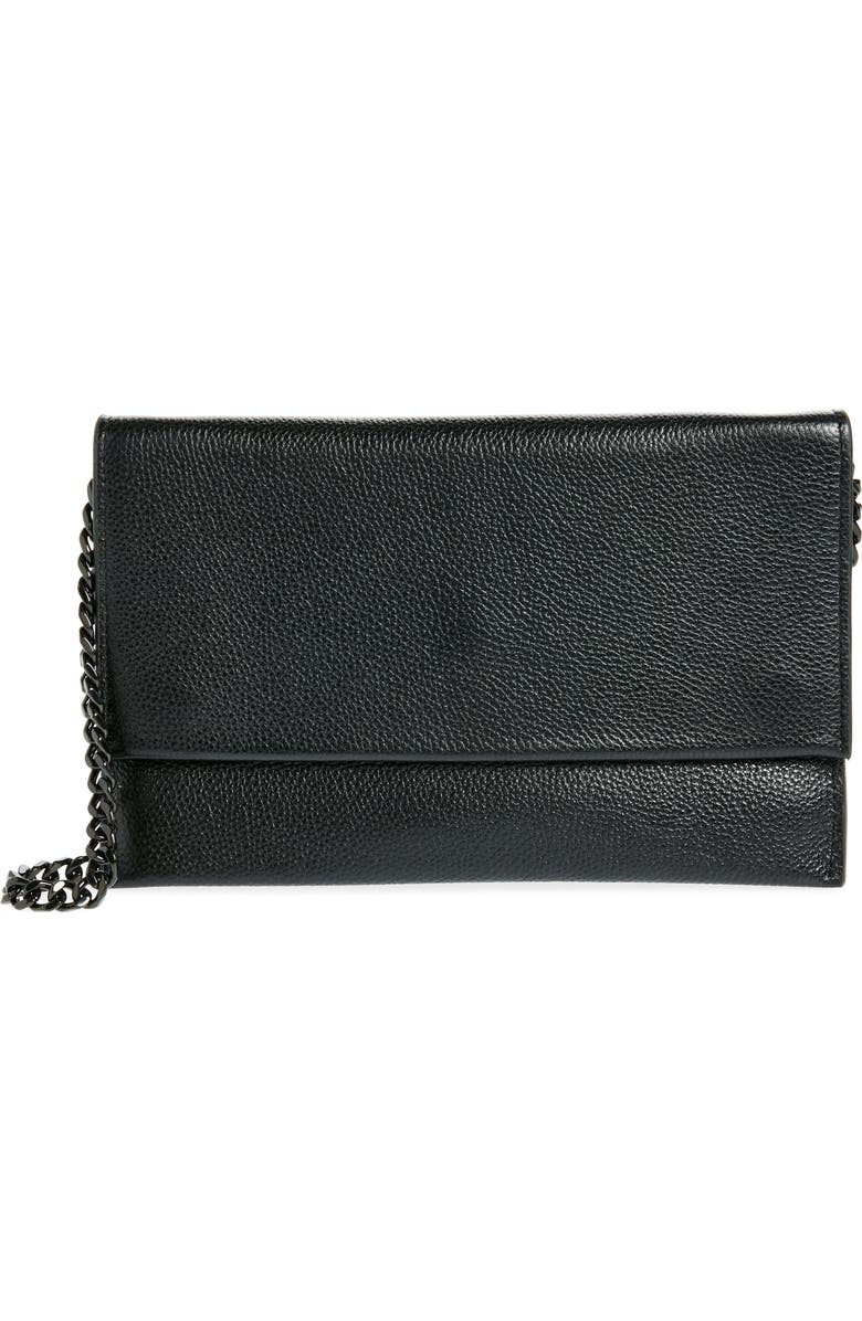 Rebecca Minkoff Lou Flap Pebbled Leather Clutch, Main, color, Black