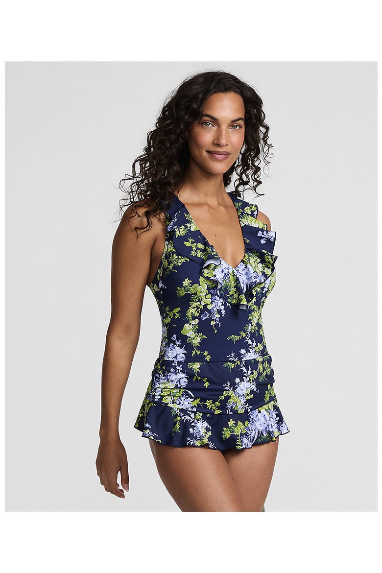 Ruffle Midkini Set, Alternate, color, Navy/White Blooms