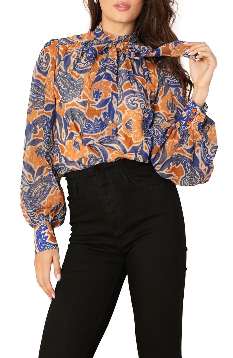 FLYING TOMATO Woven Tie Neck Top, Main, color, 