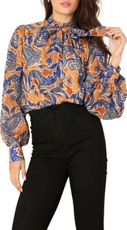 FLYING TOMATO Woven Tie Neck Top