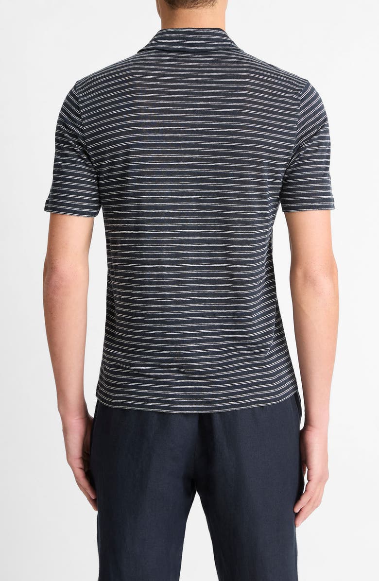 Vince Stripe Linen Polo, Alternate, color, Coastal/ Optic White