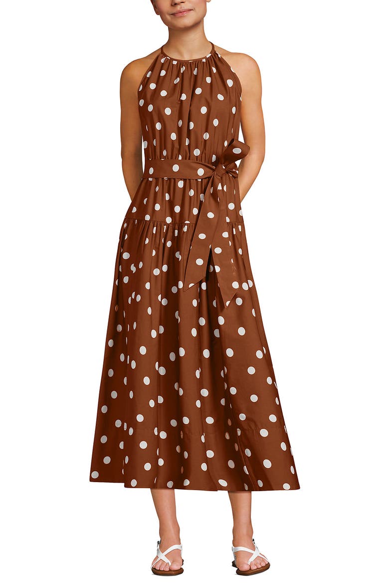 Poplin Halter Midi Dress, Alternate, color, Rich Ginger Brown Dot