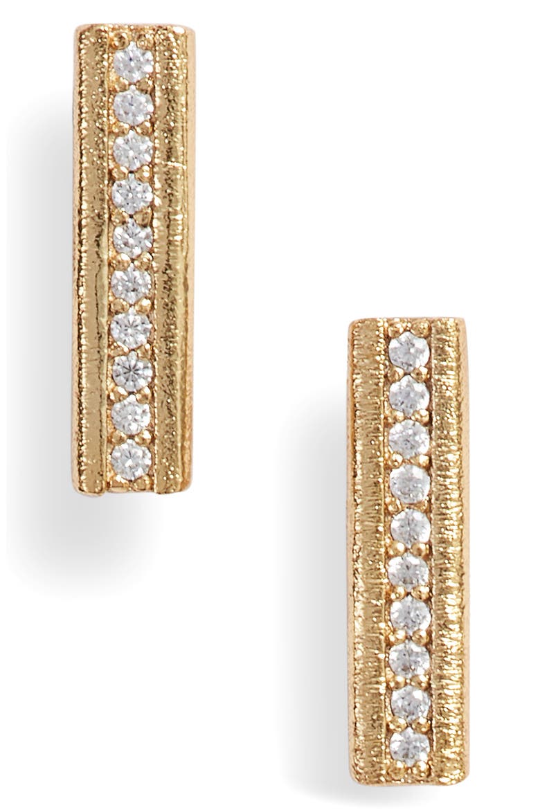 Nia Cubic Zirconia Bar Stud Earrings, Main, color, WHITE/ GOLD