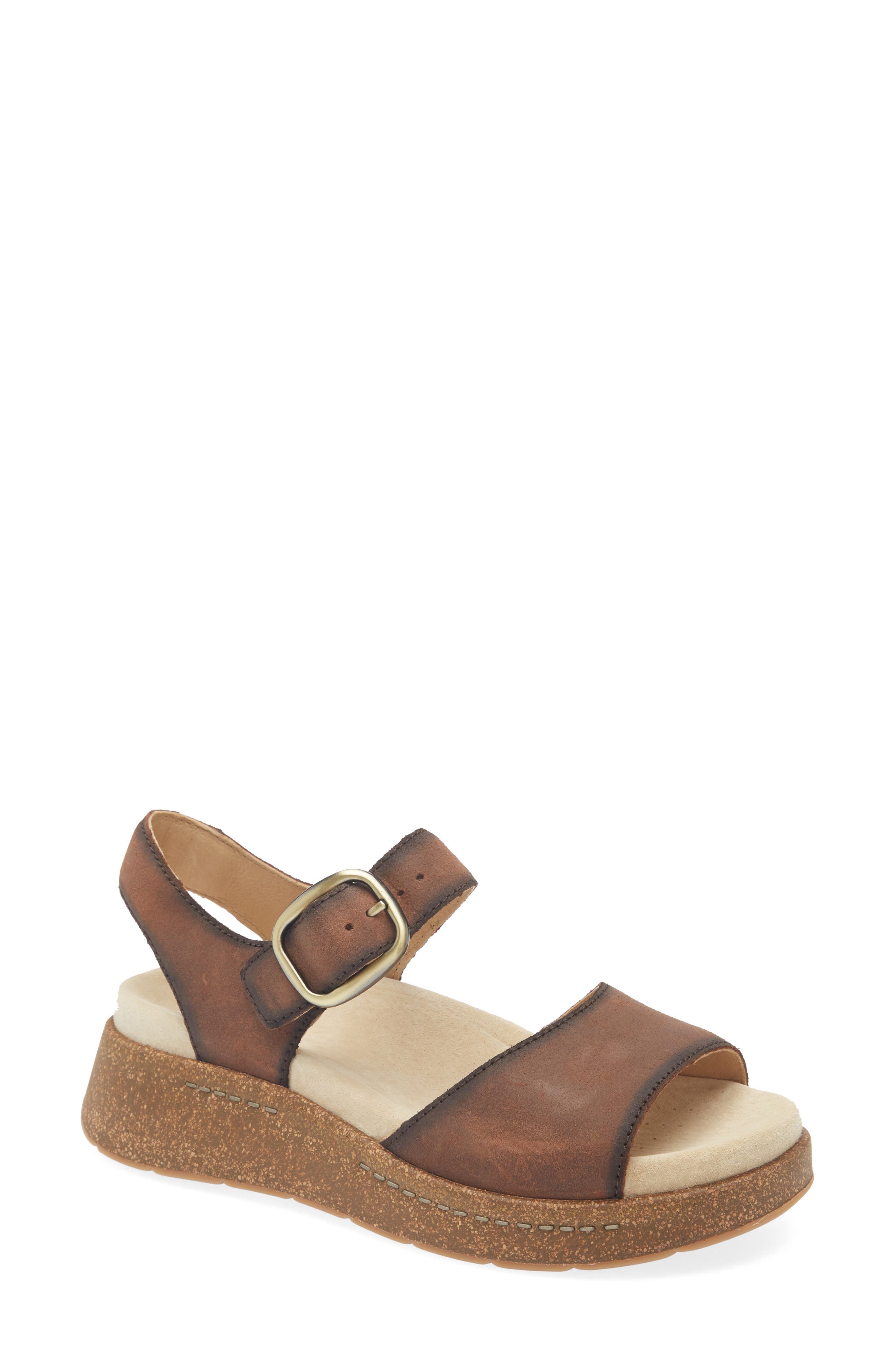 Dansko Bianca Platform Wedge Sandal, Main, color, Brown