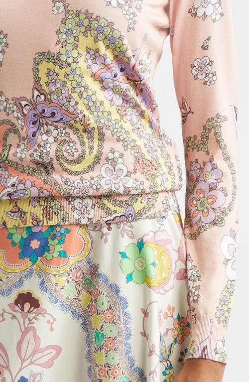 Etro Flower Medallion Pink Lucky Charm Long-sleeve Top In Stampa F.do Rosa