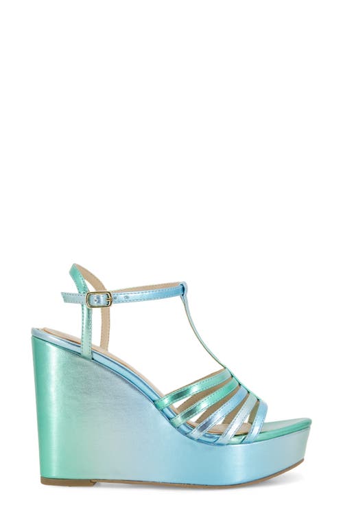 Kenneth Cole Celia Ankle Strap Platform Wedge Sandal In Blue/green Pu
