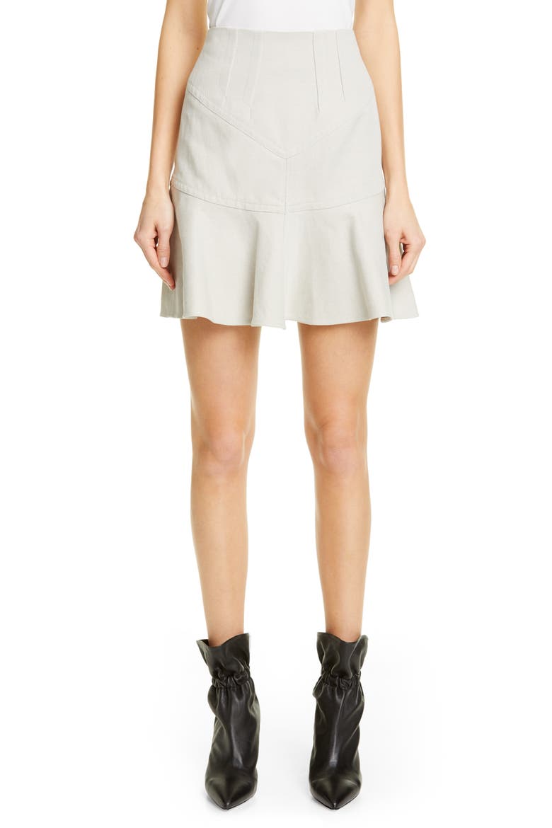 Kelly Flutter Hem Cotton & Linen Skirt, Main, color, CHALK