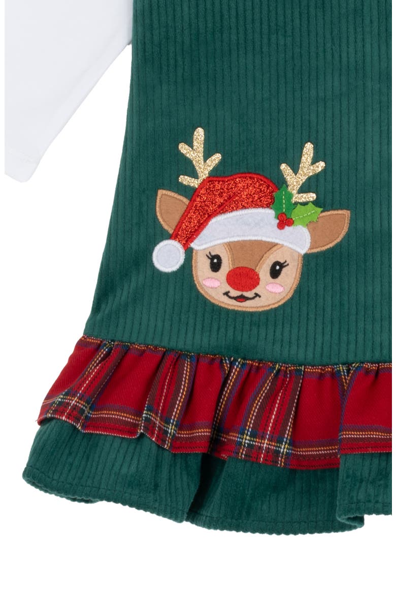 Kids' Reindeer Corduroy Jumper & Tee Set, Alternate, color, GREEN