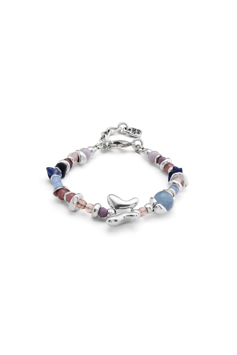 Sterling Silver-Plated Beaded Bracelet with Multicolor Handmade Crystals, Main, color, Silver