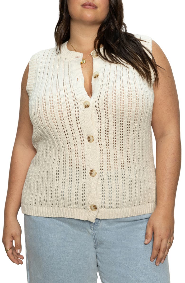 Sanctuary Pointelle Stitch Cotton Button-Up Sweater Vest, Alternate, color, Eco Natura